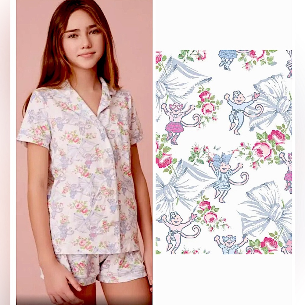 Roller Rabbit X Love Shack Fancy Rosa Beaux monkey Polo Pajama set. XS